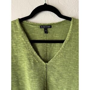 Eileen Fisher Organic Linen/ Organic Cotton Green V Neck Sweater Size S